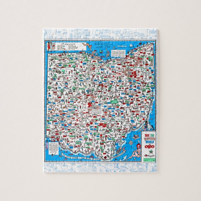 Retro 1966 Ohio map jigsaw puzzle 8"x10" 110 pcs (Vertical)