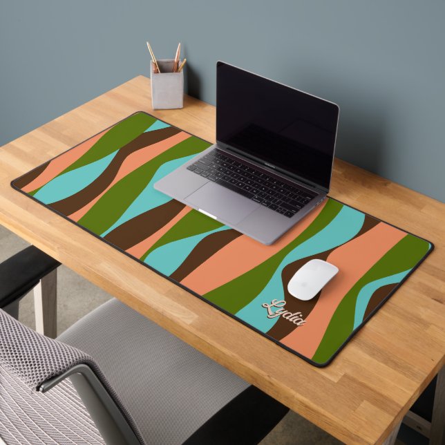 Retro 1970s Abstract Stripes Add Name Desk Mat (Office 2)