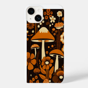 Retro 1970s Brown & Orange Mushrooms & Flowers Case-Mate iPhone 14 Case