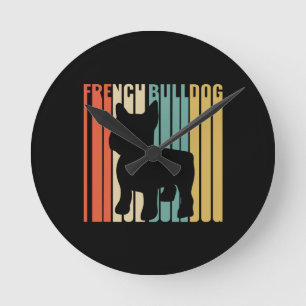 Retro 1970s Dog Silhouette French Bulldog Gift Round Clock