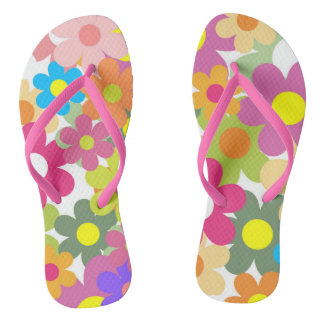 Retro 1970's Flower Power Beach Flip Flops 