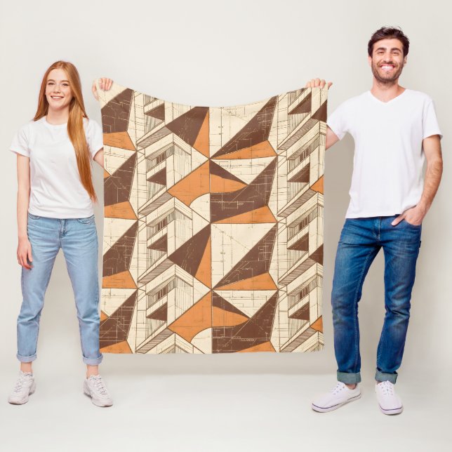 Retro 1970s Geometric Arch Pattern in Burnt Sienna Fleece Blanket (In Situ)