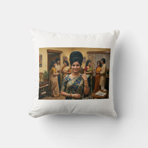 Retro 1970s Indian Fashion & Bouffant Hairstyle Il Cushion