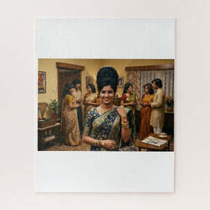 Retro 1970s Indian Fashion & Bouffant Hairstyle Il Jigsaw Puzzle