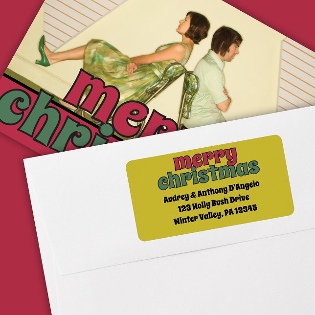 Retro 1970s Merry Christmas Return Address Label (Creator Uploaded)