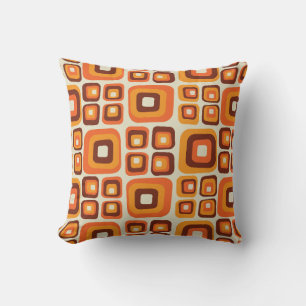 Retro 1970s Mid Century Orange and Brown Geometric Cushion