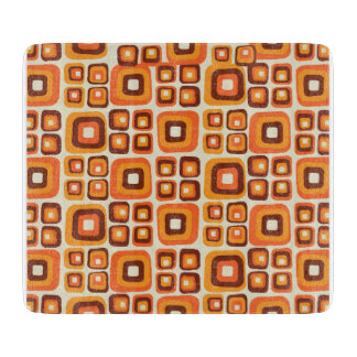 Retro 1970s Mid Century Orange and Brown Geometric Cutting Board