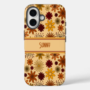 Retro 1970s Mustard Yellow Orange Burgundy Flower iPhone 16 Case