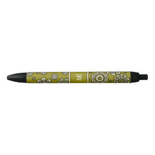 Retro 1970s olive Green Flower Black Ink Pen