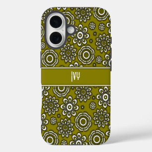 Retro 1970s Olive Green Flower iPhone 16 Case