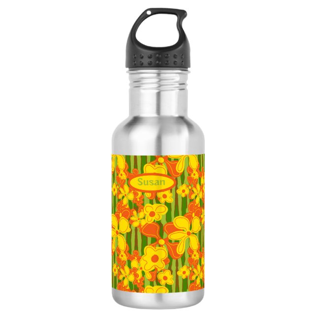 Retro 1970s Orange Yellow Flowers 532 Ml Water Bottle (Front)