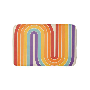 Retro 1970s Style Arched Stripes Geometric Pattern Bath Mat