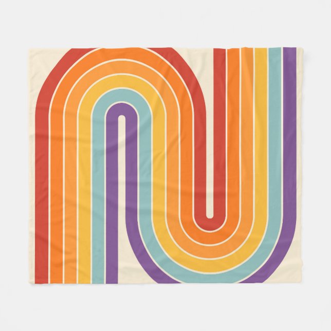 Retro 1970s Style Arched Stripes Geometric Pattern Fleece Blanket (Front (Horizontal))