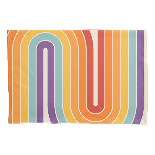 Retro 1970s Style Arched Stripes Geometric Pattern Pillowcase (Front-Left)
