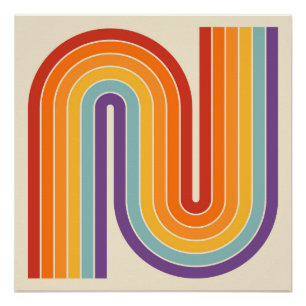 Retro 1970s Style Arched Stripes Geometric Pattern Poster