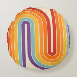 Retro 1970s Style Arched Stripes Geometric Pattern Round Cushion<br><div class="desc">Colourful 70s Retro Vintage Style Geometric Pattern.</div>