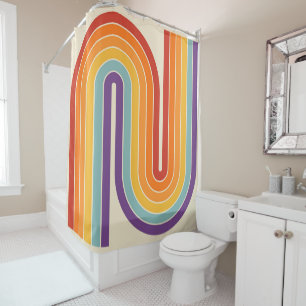 Retro 1970s Style Arched Stripes Geometric Pattern Shower Curtain