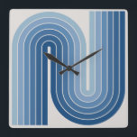 Retro 1970s Style Arched Stripes Geometric Pattern Square Wall Clock<br><div class="desc">Retro 1970s Style Arched Stripes Geometric Pattern in Blue.</div>