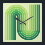 Retro 1970s Style Arched Stripes Geometric Pattern Square Wall Clock<br><div class="desc">Retro 1970s Style Arched Stripes Geometric Pattern in Greens.</div>