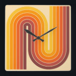 Retro 1970s Style Arched Stripes Geometric Pattern Square Wall Clock<br><div class="desc">70s Retro Vintage Style Geometric Pattern Orange Yellow and Brown.</div>