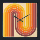 Retro 1970s Style Arched Stripes Geometric Pattern Square Wall Clock<br><div class="desc">70s Retro Vintage Style Geometric Pattern Orange Yellow and Brown.</div>
