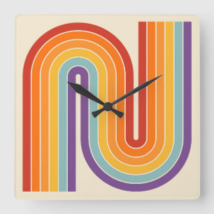 Retro 1970s Style Arched Stripes Geometric Pattern Square Wall Clock