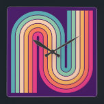 Retro 1970s Style Arched Stripes Geometric Pattern Square Wall Clock<br><div class="desc">Bright and Colourful Retro 1970s Style Arched Stripes Geometric Pattern.</div>