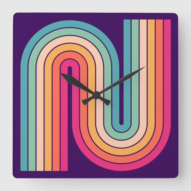 Retro 1970s Style Arched Stripes Geometric Pattern Square Wall Clock (Front)