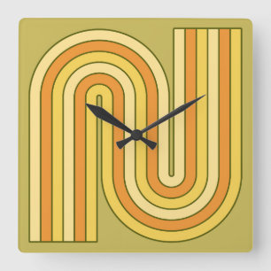 Retro 1970s Style Arched Stripes Geometric Pattern Square Wall Clock