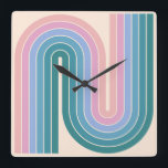 Retro 1970s Style Arched Stripes Geometric Pattern Square Wall Clock<br><div class="desc">Colourful Retro 1970s Style Arched Stripes Geometric Pattern in Pastels.</div>