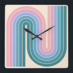 Retro 1970s Style Arched Stripes Geometric Pattern Square Wall Clock<br><div class="desc">Colourful Retro 1970s Style Arched Stripes Geometric Pattern in Pastels.</div>