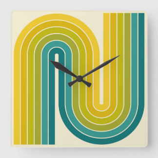 Retro 1970s Style Arched Stripes Geometric Pattern Square Wall Clock