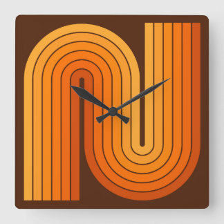 Retro 1970s Style Arched Stripes Geometric Pattern Square Wall Clock