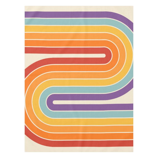 Retro 1970s Style Arched Stripes Geometric Pattern Tablecloth (Front)