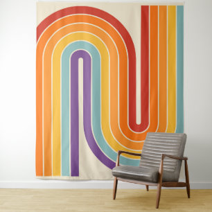 Retro 1970s Style Arched Stripes Geometric Pattern Tapestry