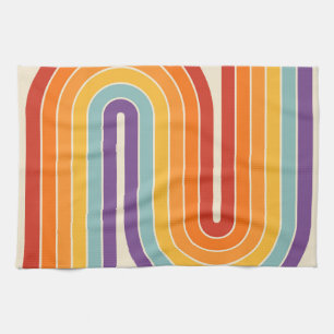 Retro 1970s Style Arched Stripes Geometric Pattern Tea Towel