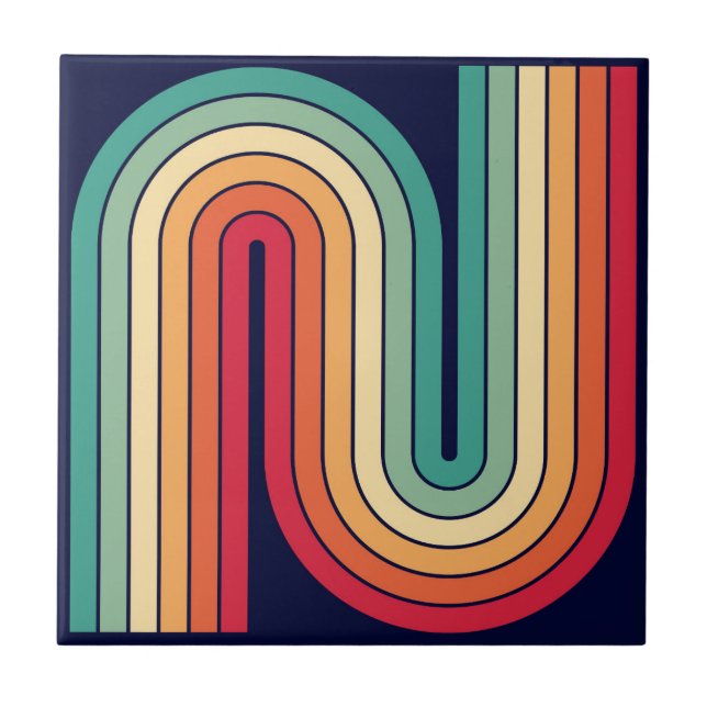 Retro 1970s Style Arched Stripes Geometric Pattern Tile (Front)