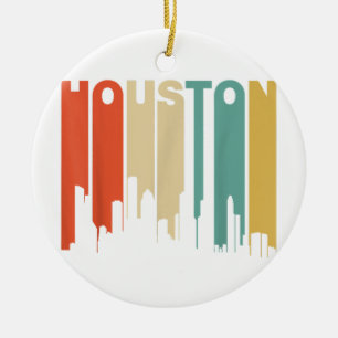 Retro 1970's Style Houston Texas Skyline Ceramic Tree Decoration