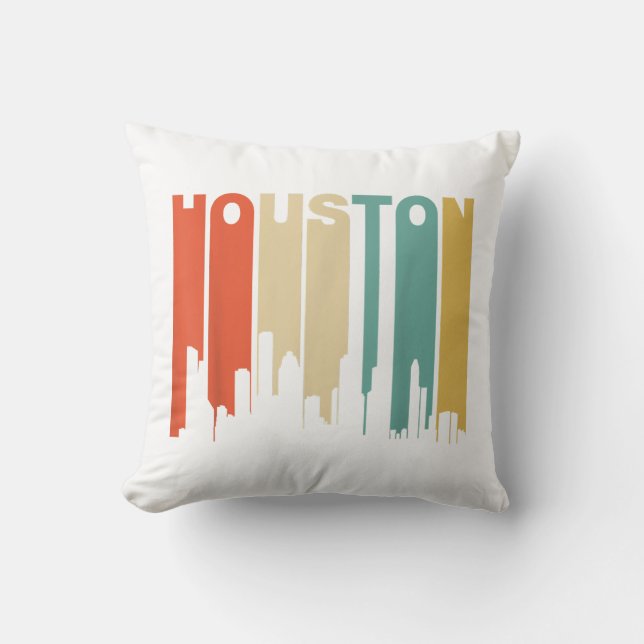 Retro 1970's Style Houston Texas Skyline  Cushion (Front)