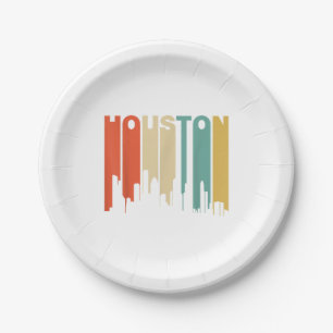 Retro 1970's Style Houston Texas Skyline Paper Plate