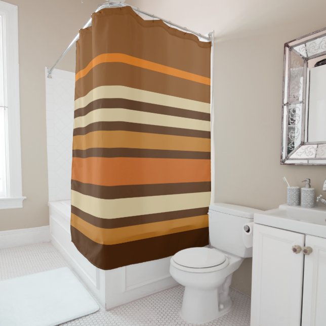 Retro 1970s Style Sporty Stripes Shower Curtain (In Situ)