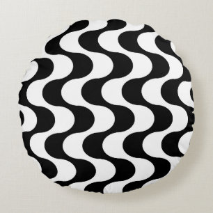 Retro 1970s Style Wavy Op-Art Stripe Pattern Round Cushion