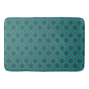 Retro 1970s Teal Turquoise Green Abstract Pattern Bath Mat