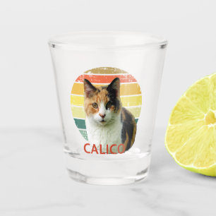 Retro 1980 Faded Sunset Calico Moggy Cat Art Shot Glass