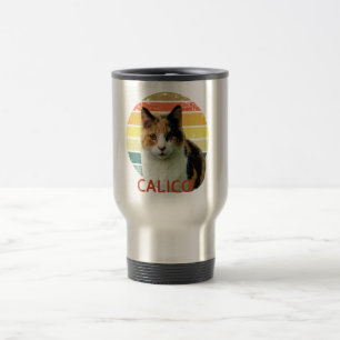Retro 1980 Faded Sunset Calico Moggy Cat Art Travel Mug