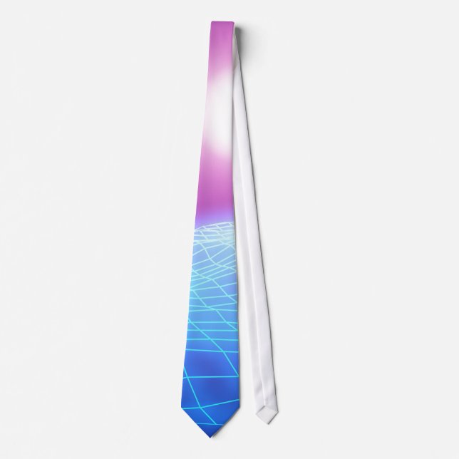 Retro 1980 synthwave glowing neon lights landscape tie (Front)
