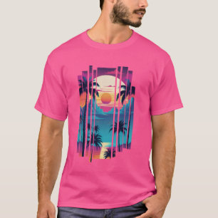 Retro 1980s 1990s Vaporwave Palm Trees Sunset Beac T-Shirt