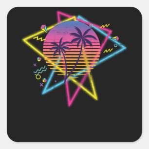 Retro 1980s 1990s Vaporwave Palm Trees Sunset Square Sticker