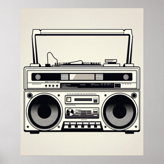 retro 1980s boombox minimalist line art poster (Front)