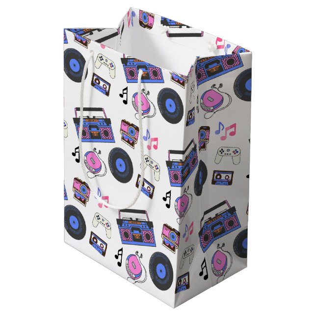 Retro 1980's Era Music Birthday Medium Gift Bag (Back Angled)